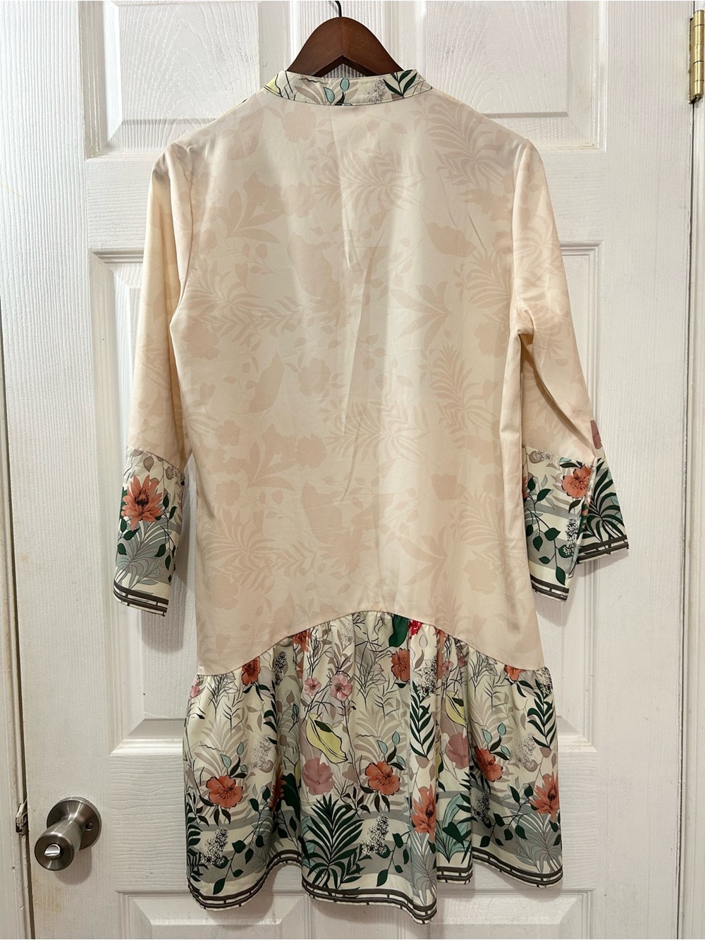 Tropical Floral Border Print Tunic Dress Boho Resort Cream Botanical M Festival - Picture 2 of 4